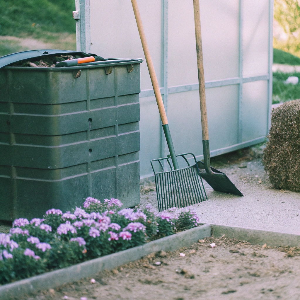 Kompostbinge fylld med organiskt material och jordmaskar