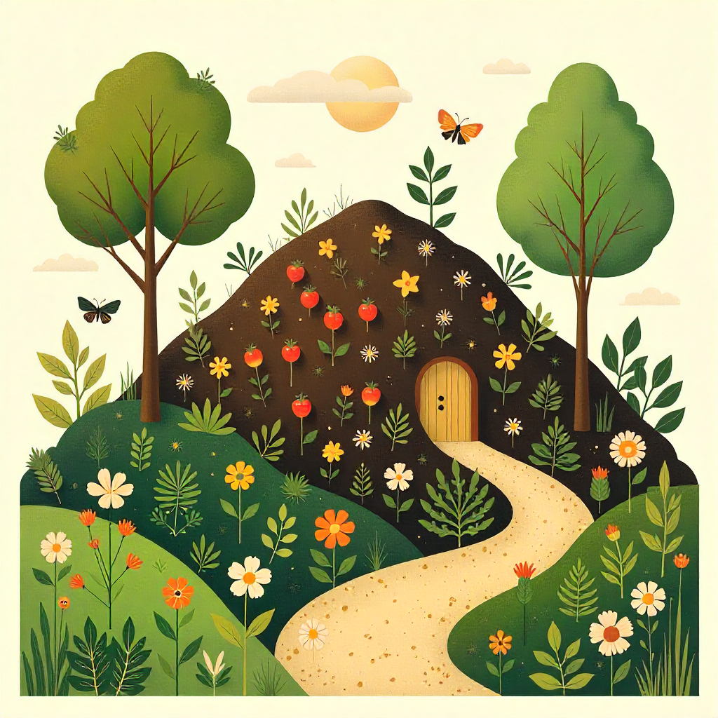 Vacker trädgårdslandskap med blomsterrabatter och gröna växter